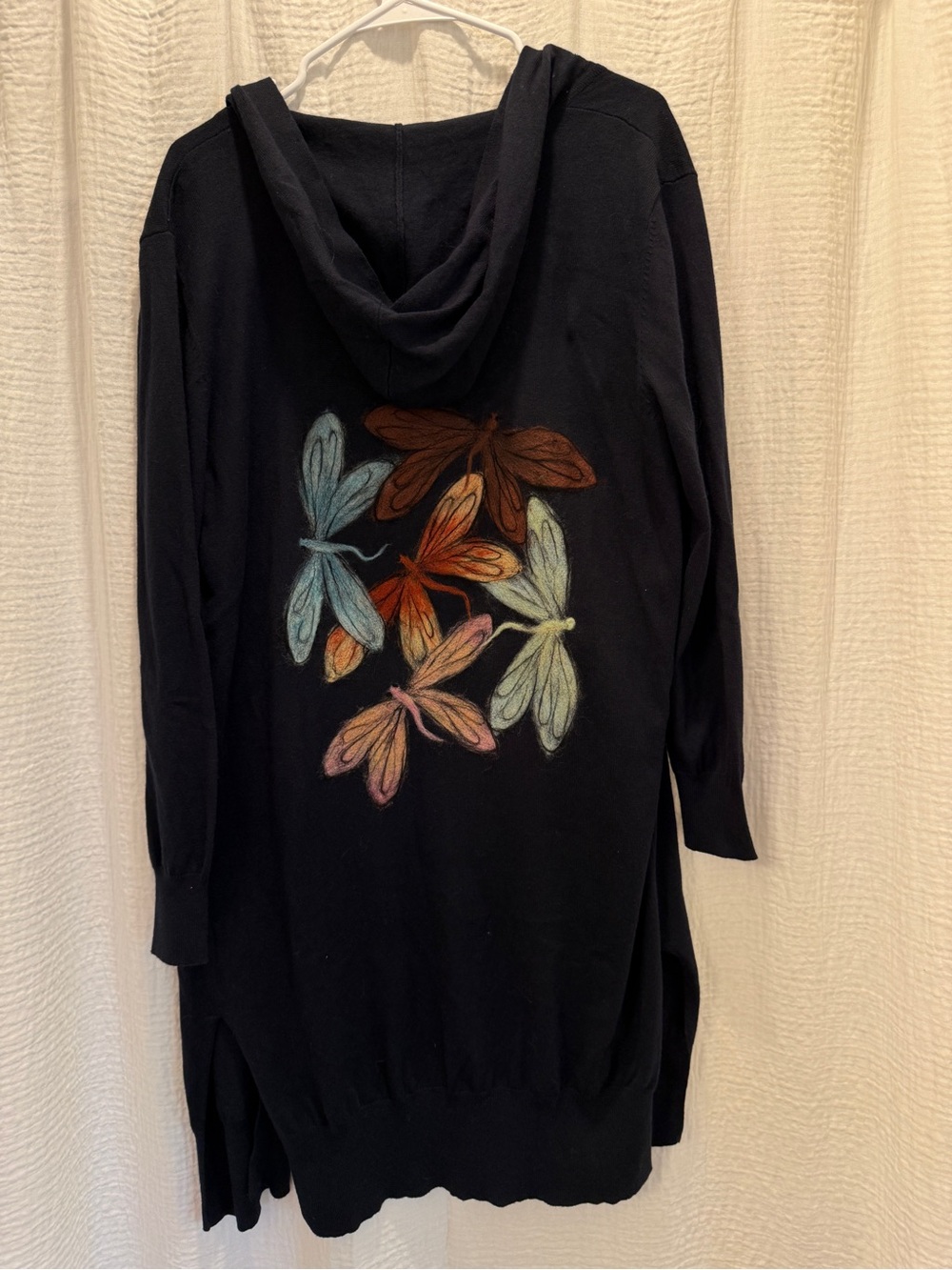 Saccharine New York Hooded Open-Front Long Duster Cardigan - Black/Navy (Size L)